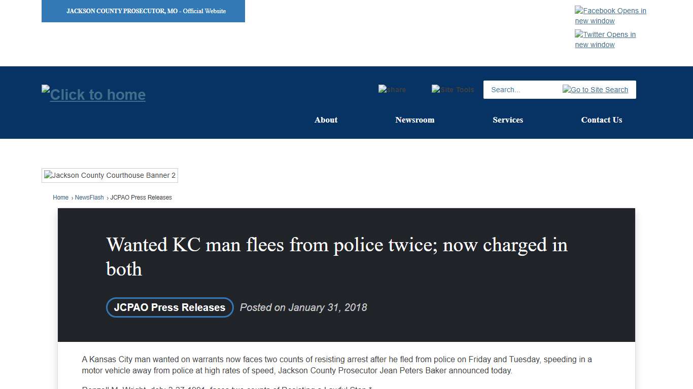 Wanted KC man flees from police twice; now charged in both • Jackson County Prosecutor, MO